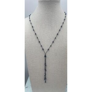 1928 Brand Dark Silver Tone And Gray / Blue Rhinestone Dainty Y Drop Necklace